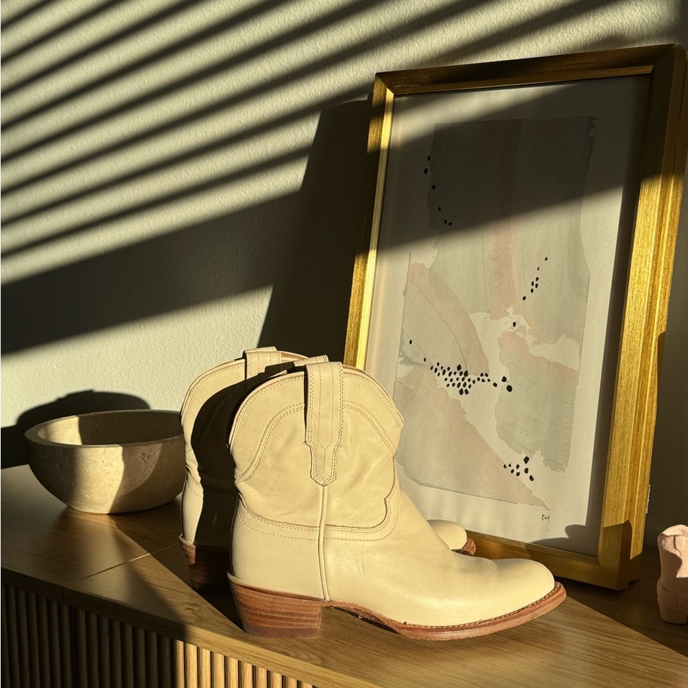 Tecovas Cream Leather Western Ankle Boots